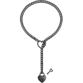 paloli Womens Slip Chain Necklace Heart O-Ring, Punk Rock Cuban Long Necklace Jewelry For Women, Adjustable Lariat Y-Necklace Heart Locker With Key
