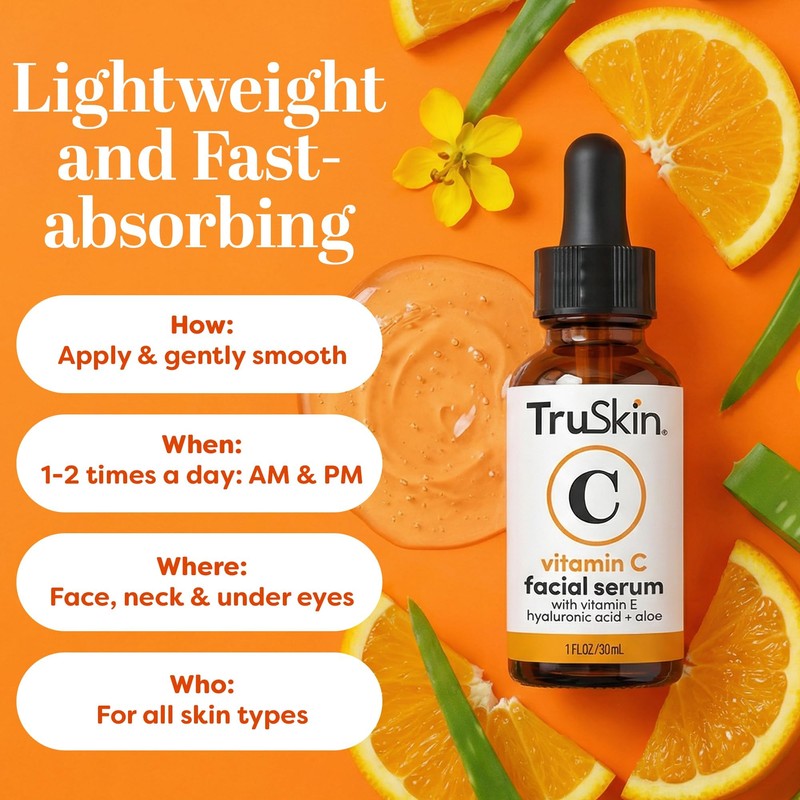 TruSkin Brightening Vitamin C Serum for Face with Hyaluronic Acid,