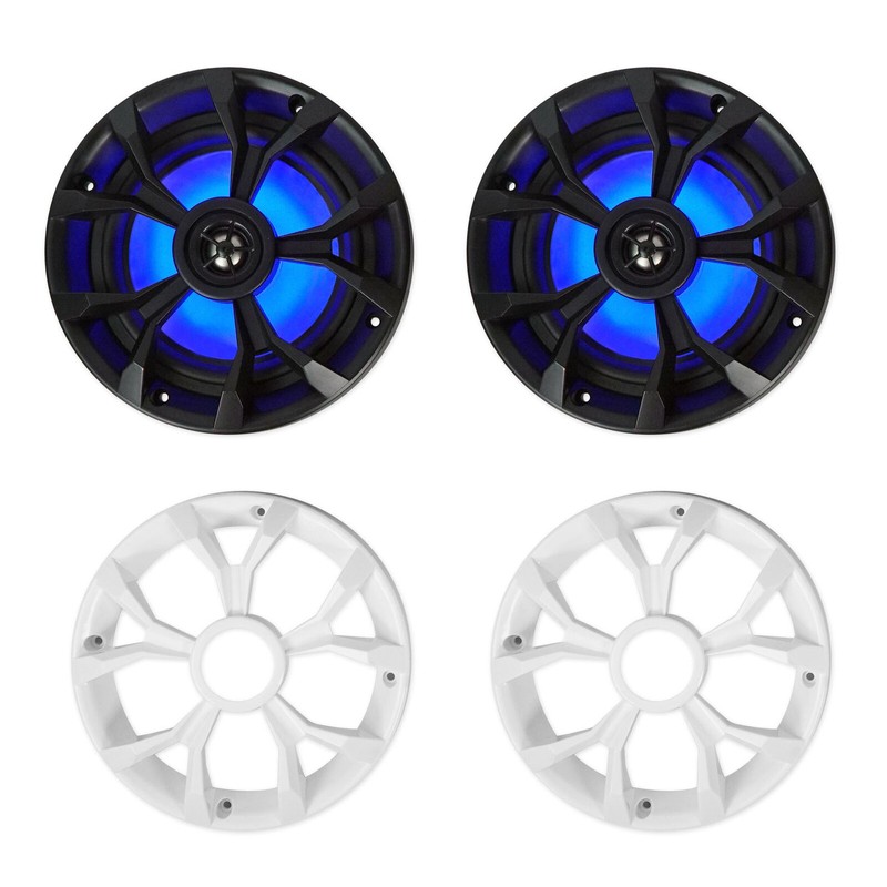 Rockville (4) Rockville RKL65MBW 6.5" 700w Marine Boat Speakers w/LED+Black/Wh