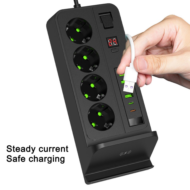 European Power Strip Wireless Charging USB TYPE C 4 Way
