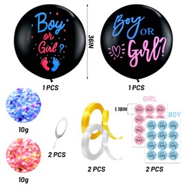 2 Gender Reveal Balloons with Confetti, Pins, Gender Stickers and Ribbon, 36 Inch Boy or Girl Surprise Balloons, Party Decoration, Suitable for gender announcements, baby showers
