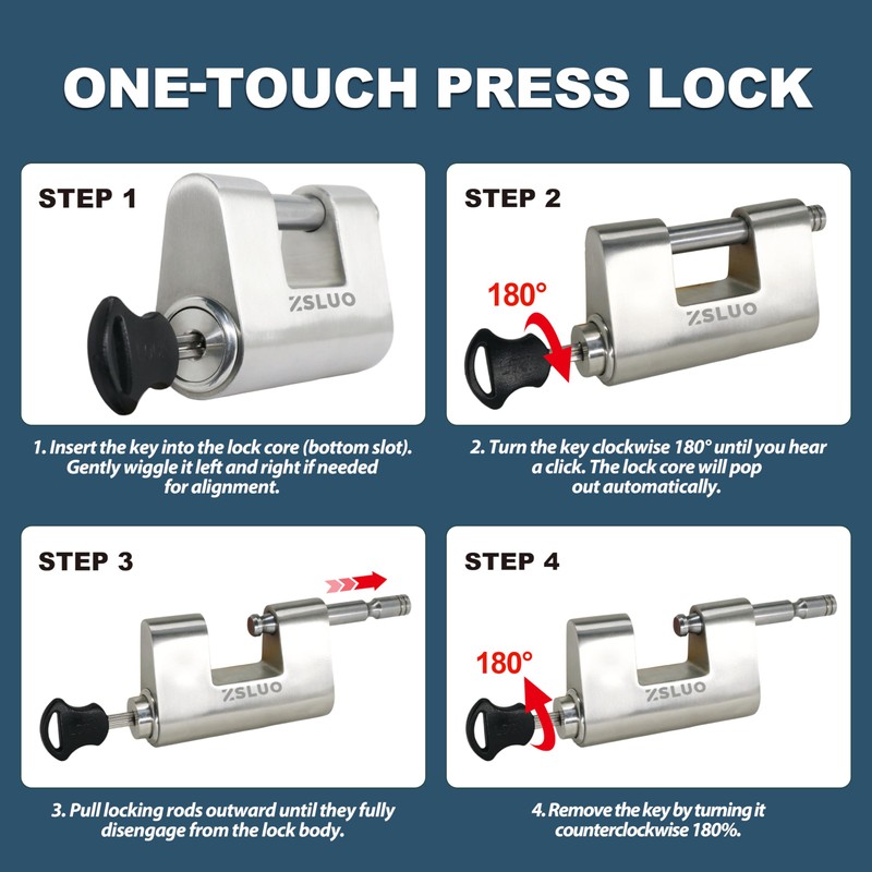 ZSLUO Heavy Duty Push-to-Lock Stainless Steel Padlock, High Security Container