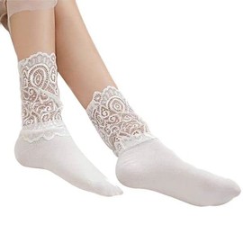 MoonyLI 2 Pairs Women's Cotton Extra Warm Winter Crew Boot Socks Lace Socks with Ruffle Lace Top Cotton Casual Socks, 2#, Einheitsgröße