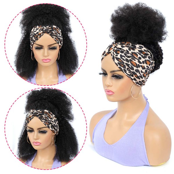 Wig Human Hair For Black Women Afro Kinky Curly Wigs For Women 100% Human Hair Wigs Glueless None Lace Afro Hair Wigs 180% Density (18 Inch, Headband wig)