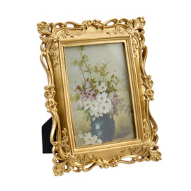 Bitray Picture Frames Luxury Vintage Photo Frame with Glass Front Gold Picture Frame for Tabletop Wall Hanging