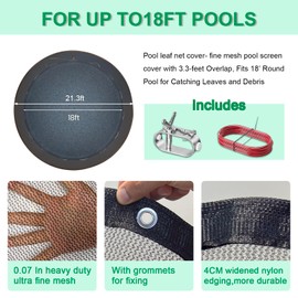 Mesh Pool Covers for Above Ground Pools 18 Foot, Heavy-Duty Round Swimming Pool Leaf Net Cover with Winch & Cable for Leaves and Debris, 0.07in Dense Mesh Pool Cover, Pool Leaf Netting Size: 21.3FT