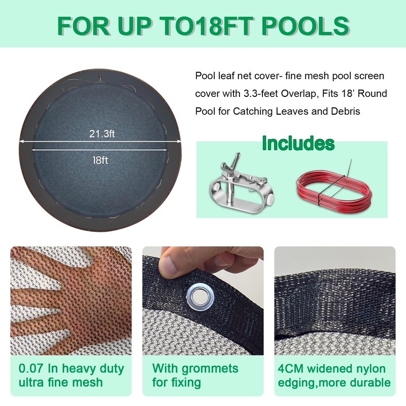 Mesh Pool Covers for Above Ground Pools 18 Foot, Heavy-Duty