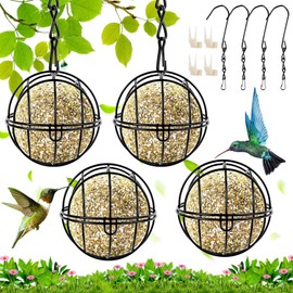 Fat Ball Feeder, 4 Pcs Black Hanging Bird Feeder, Metal Fat Ball Bird Holder With 4 S-shaped Hooks and 4 Plastic Fruit Fork, Fat Ball Feeders for Outdoor Garden Wildlife Birds Finch Sparrow Robin