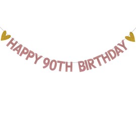 HAPPY 90TH BIRTHDAY Banner,Pre-Strung,Rose Gold Paper Glitter Party Decorations for 90 Years Old 90TH Birthday Party Supplies Letters Rose Gold ZHAOFEIHN