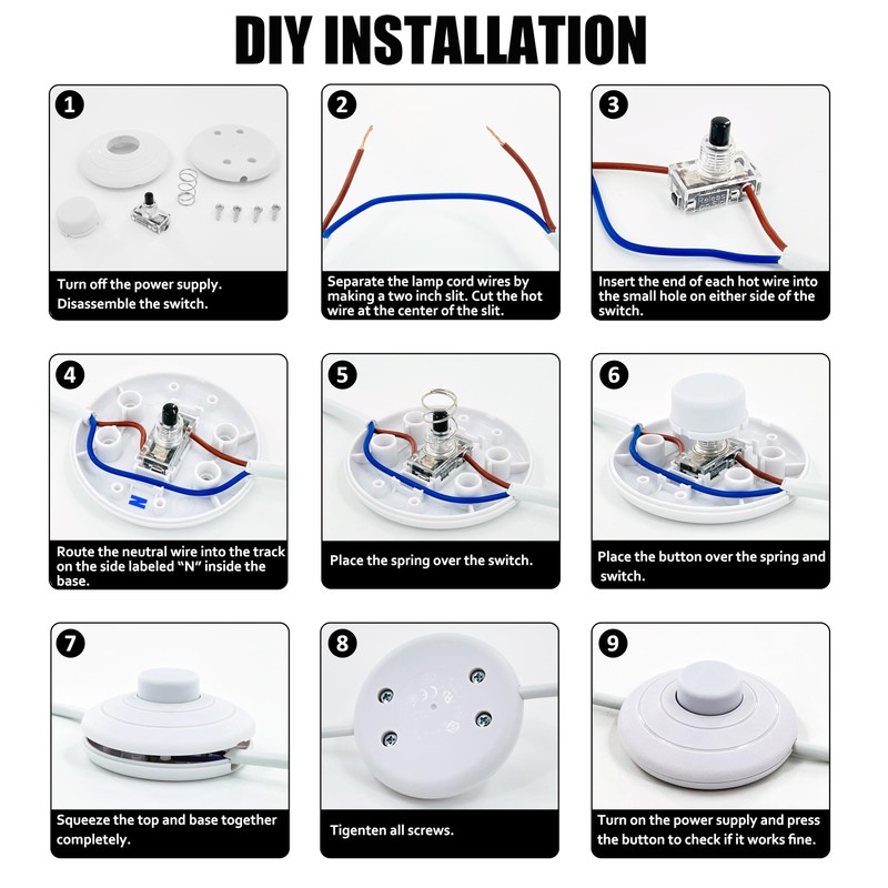 UL-Certified 4-Pack Foot Pedal Switch, Round Floor Lamp Inline Switch