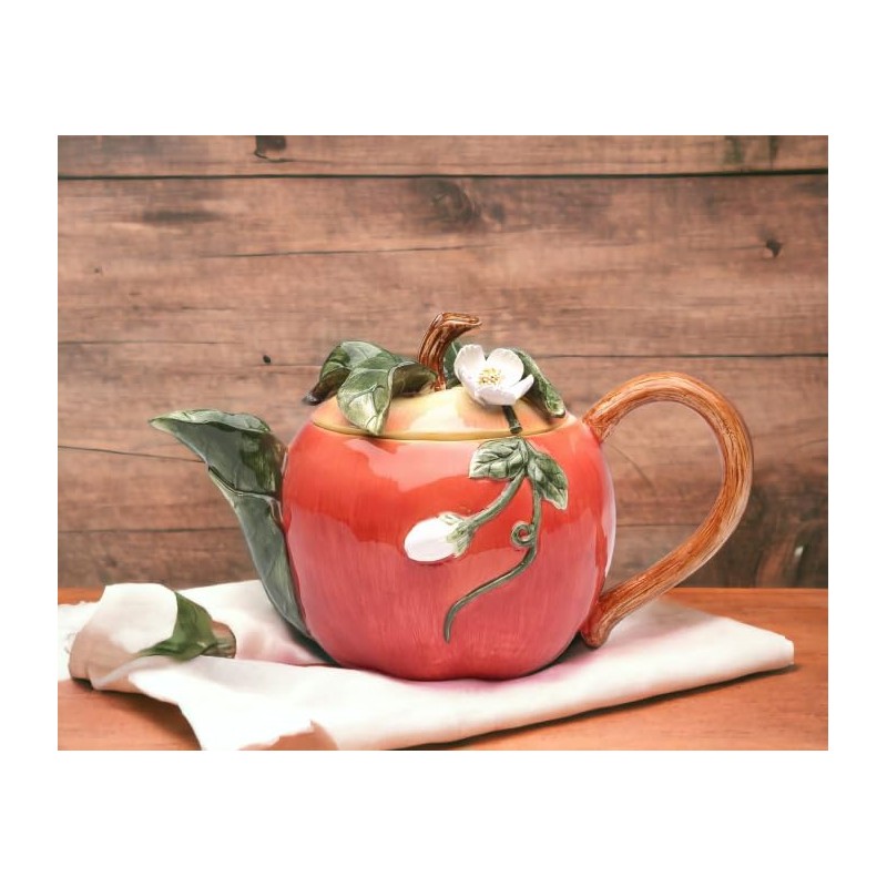 Fine Ceramic Red Apple Teapot, 7-1/4" L