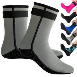 HINATAA Neoprene Socks 3mm Warm Diving Socks Non Slip Neoprene Socks with Velcro Thermal Snorkel Socks Beach Volleyball Swimming Diving Surfing Sailing Kayak, gray