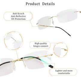LifeArt Blue Light Blocking Computer Reading Glasses, Men’s and Women’s Rimless Frame, Anti Eyestrain, +2.25 Magnification