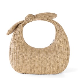 Summer Clutch Purses Women 2025 Knot Bow Top Handle Straw Crescent Handbag Vacation Beach Wallets Casual Pouch, B-khaki, Clutch-handbags