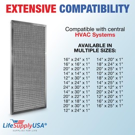 LifeSupplyUSA (14x30x1) Aluminum Electrostatic Air Filter Replacement Washable Air Purifier A/C Filter for Central HVAC, MERV 8, Energy Saving, Easy to Clean, Long-Lasting (1-Pack)