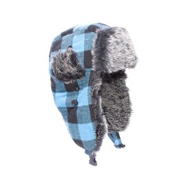 Unisex Winter Trapper Hats with Ear Warmers Russian Faux-Fur Hat Trapper Hat for Men Lumberjack Hat (Blue and Black Plaid)