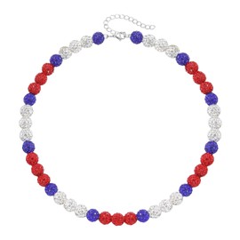 GAUEIOUR Baseball Periphery Men's Glitter Rhinestone Clay Beaded Ball Necklace,Baseballer Inspired Beaded Necklace Unisex Rhinestone Discoball Necklaces Jewelry-gift (White Red Blue)