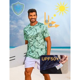 PINSPARK Men's Rash Guard Shirt UPF50+ Printed T-Shirts Quick Dry Athletic Performance Shirts for Men Surf Fishing Hiking Camouflage