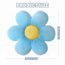 MoYouno Flower Pillows 2 pack,Daisy Shaped Throw Pillows, Floor Pillows Seat Cushion,Flower Shaped Seating Cushion,Cute Room Decor & Plush Pillow (Blue & White)