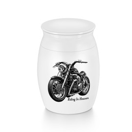 SOITIS Mini Urns Stainless Steel Decorative Cremation Keepsake Urns for Ashes 1.57 Small Urns Memorial Ashes Urn with Black Motorcycle White - Riding in Heaven