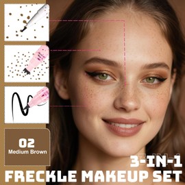 Prreal 2 in 1 Eyeliner Freckle Pen, 2 Pieces Freckle Stamp and Black Liquid Eyeliner, Natural Lifelike Freckles Makeup, Soft Dot Pen Magic Fake Freckles Waterproof Longlasting, Medium Brown