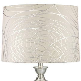 Cream with Silver Circles Large Drum Lamp Shade 15" Top x 16" Bottom x 11" High (Spider) Replacement with Harp and Finial - Springcrest