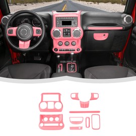 SQQP 10PCS Full Set Interior Trim Kit for 2011-2018 Jeep Wrangler JK JKU,Center Console Steering Wheel Trim, Dashboard Conditioning Switch Co-Pilot Handle Armrest Box Gear Shift Cover Trim(Pink)