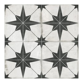 The Tiles Plaza Encaustic Peel and Stick Backsplash, Black Star Patterned Vintage Stick on Tiles, Stone Composite Self-Adhesive Wall Tile Sticker for Kitchen Bathroom Fireplace Stairs, 10 Sheets
