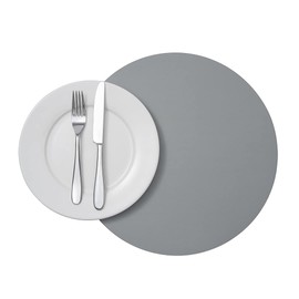 Restaurantware 16 Inch Table Placemats 6 Round Vinyl Placemats - Embossed Stain-Resistant Gray Vinyl Placemats for Tables Leather-Like Feel Protects Surfaces