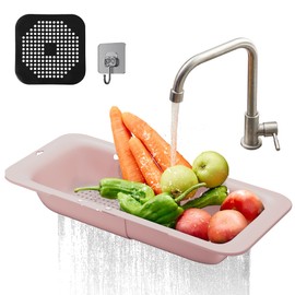 DEUXYU Kitchen Sink Strainer, Extendable Drainer 34-48 cm, Plastic Kitchen Strainer, BPA-Free, Pasta Strainer, Vegetable Fruit to Wash, A Must-Have Kitchen Utensils, Household Strainer for Sink