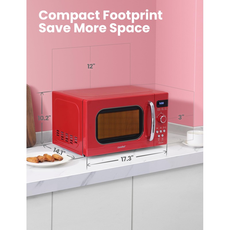 COMFEE' Retro Small Microwave Oven With Compact Size, 9 Preset