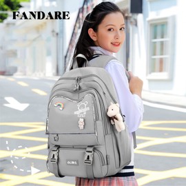 FANDARE School Backpack Children's Backpack School Bag Boys Girls Backpack School Bag for Outdoor Travel Daypacks Leisure Backpack with Plush Pendant Waterproof Nylon, gray, Urban