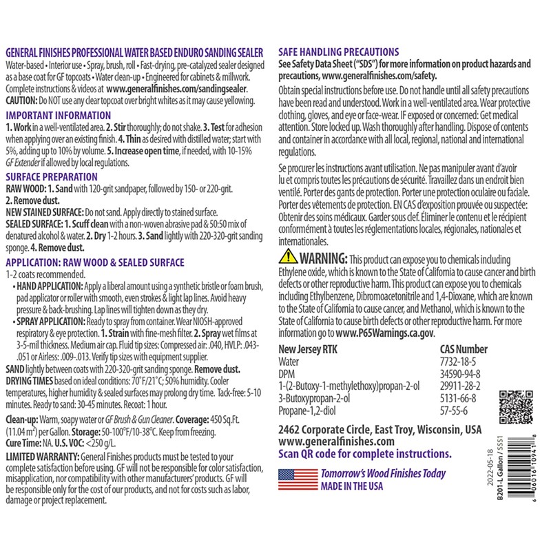 General Finishes Enduro Water Based Sanding Sealer, 1 Gallon