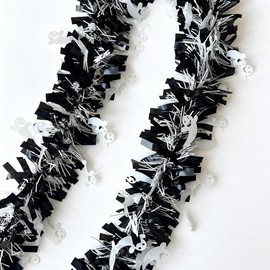 Halloween Tinsel Garland with Ghost Black Foil Metallic Xmas Tree Decor