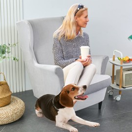 VanderHOME Luxurious Protective Covers Armchair Cover Elastic Wingback Chair Slipcovers Stretch Armchair Throws Washable Sofa Cover Furniture Protector Light Grey