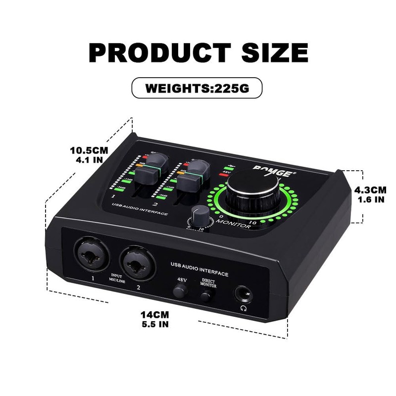 BOMGE mini 2 Channel USB Audio Interface for Recording, Streaming