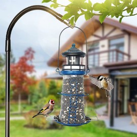 Solar Bird Feeder for Outdoors Hanging Wild Metal Bird Feeders,14" Solar Lighthouse with Rotating Beacon LED Light,Solar Yard Garden Decor Lighthouse Gifts (Space Blue)