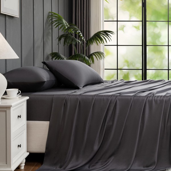 Grey 100% Viscose Derived from Bamboo Sheets Set Full Size,