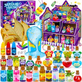 Fairy Magic Potions Kit for Kids, with DIY Magical House, 26 Mixed Magic Wizard Potion Bottles, Mystery Potions Craft Kit, Christmas Decorations Birthday Gifts for Age 6 7 8 9 10+ Year Old Girls Boys