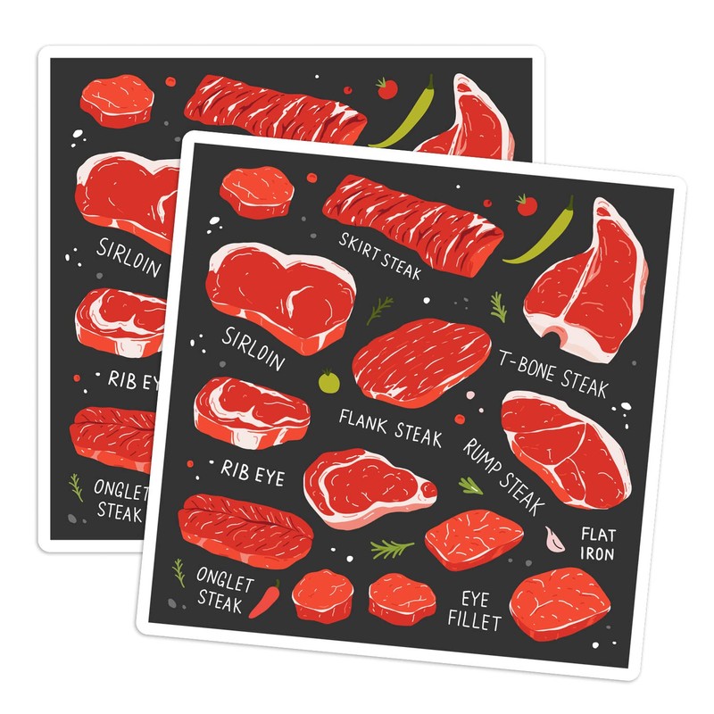 2X 10cm Steak Cuts Vinyl Stickers - Butcher Cooking Beef