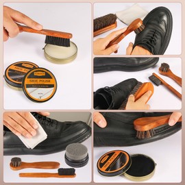 13Pcs Shoe Care Kit for Men & Women,3 Horsehair Shoe Polish Brush,Black Brown Neutral Mink Oil for Shoes,Care for Leather Boots, Shoe Cleaning Kit as Gift for Men with Shine Sponges & Care Cloth
