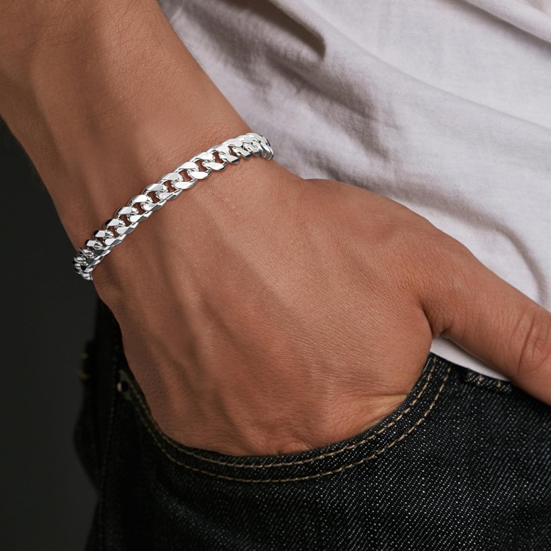 HIMSTORY Silver Bracelet for Men, 7mm 925 Sterling Silver Cuban