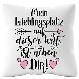 Urhome Cushion Cover with Saying "Mein Lieblingsplatz - 40 cm x 40 cm Cushion without Filling Decorative Cushion White Cuddly Cushion Washable Pillow Decorative Cushion Gift for Birthday Valentine's