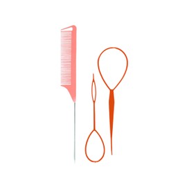 3 Piece Hair Braiding Tool Kit Professional Hair Styling Set for Perfect Braids, Includes Hook, Comb, Clips, and Accessories Ideal for Beginners and Expert (Red)