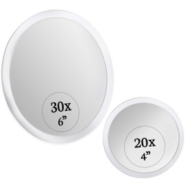 MIRRORVANA Magnifying Mirror Set 30x and 20x - Wall Mounted Makeup Mirror with Suction Cup, Small Magnifying Mirror for Bathroom, 15cm (30 X) and 10cm (20 X)