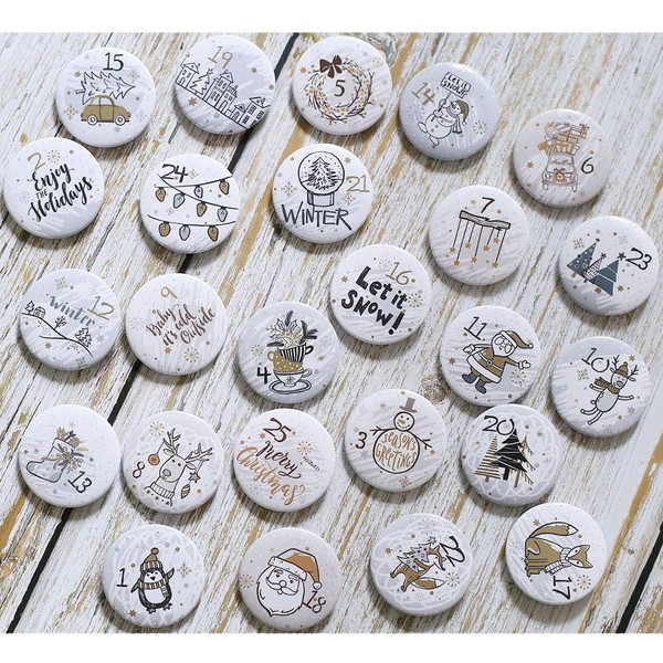 HERZWILD - Advent Calendar with Pin Numbers for Christmas Calendar and DIY Jute Bags (White)