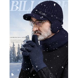 ANGTUO Warm Knitted Thick Fleece Beanie Hat and Scarf/Gloves Skiing Gift Set for Women/Men, Winter Fashion Older Women/Men Cold Weather Sets