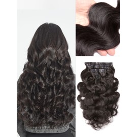 LUVME HAIR Body Wave Clip in Hair Extensions Fullness with 1 Pack, 24inch 135g 7pcs Hair Extensions Real Human Hair for Women, Natural Human Hair