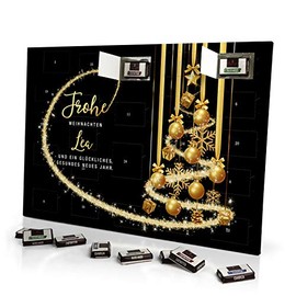 printplanet Adventskalender mit Namen Lea - gefüllt mit Schokoladen-Füllung - personalisiert mit Namens-Motiv Frohe Weihnachten - Schwarz - Schoko-Kalender, Weihnachtskalender