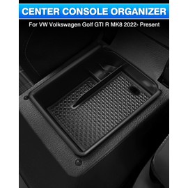 Karltys Center Console Organizer Tray for VW Volkswagen Golf GTI R MK8 2022 2023 2024 Accessories Car Middle Console Organizer Insert Tray Armrest Storage Box with Non-Slip Black Silicone Mat